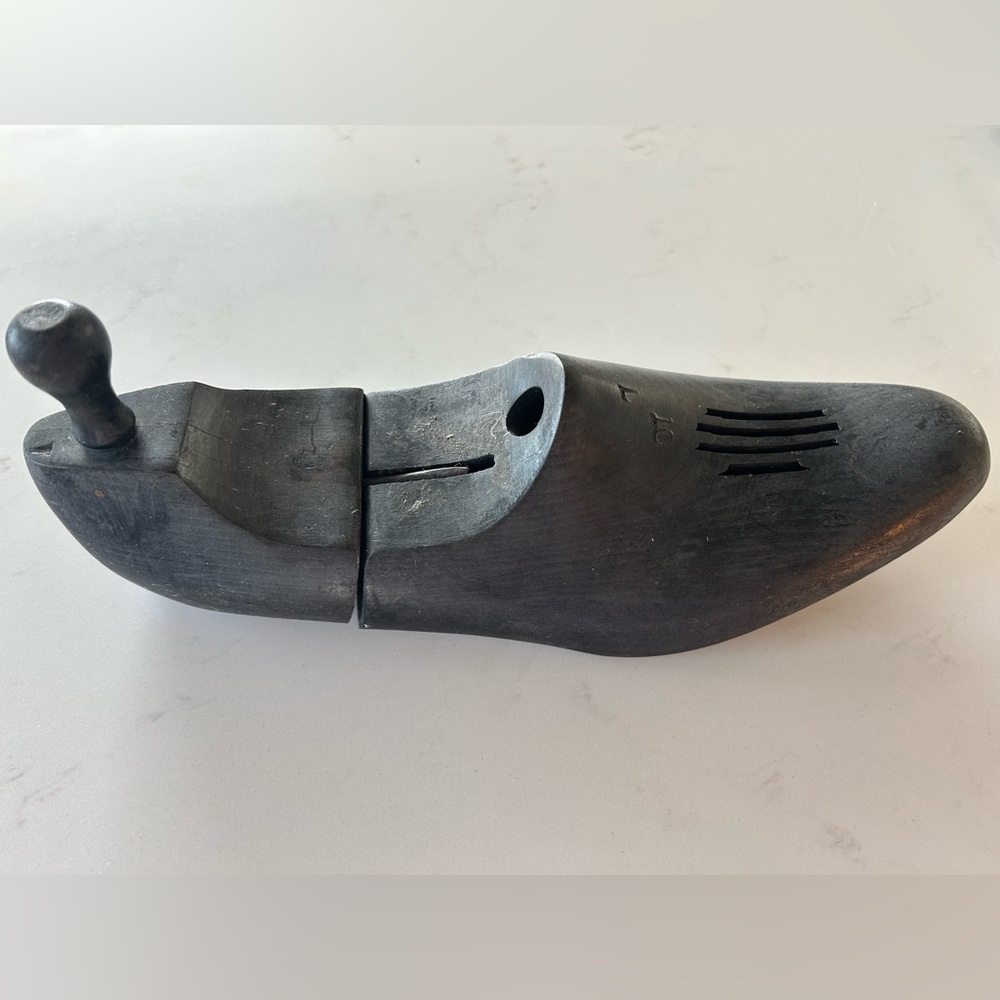 Vintage Black Wooden Shoe Stretcher Left Foot Size 10 - functional use or decor